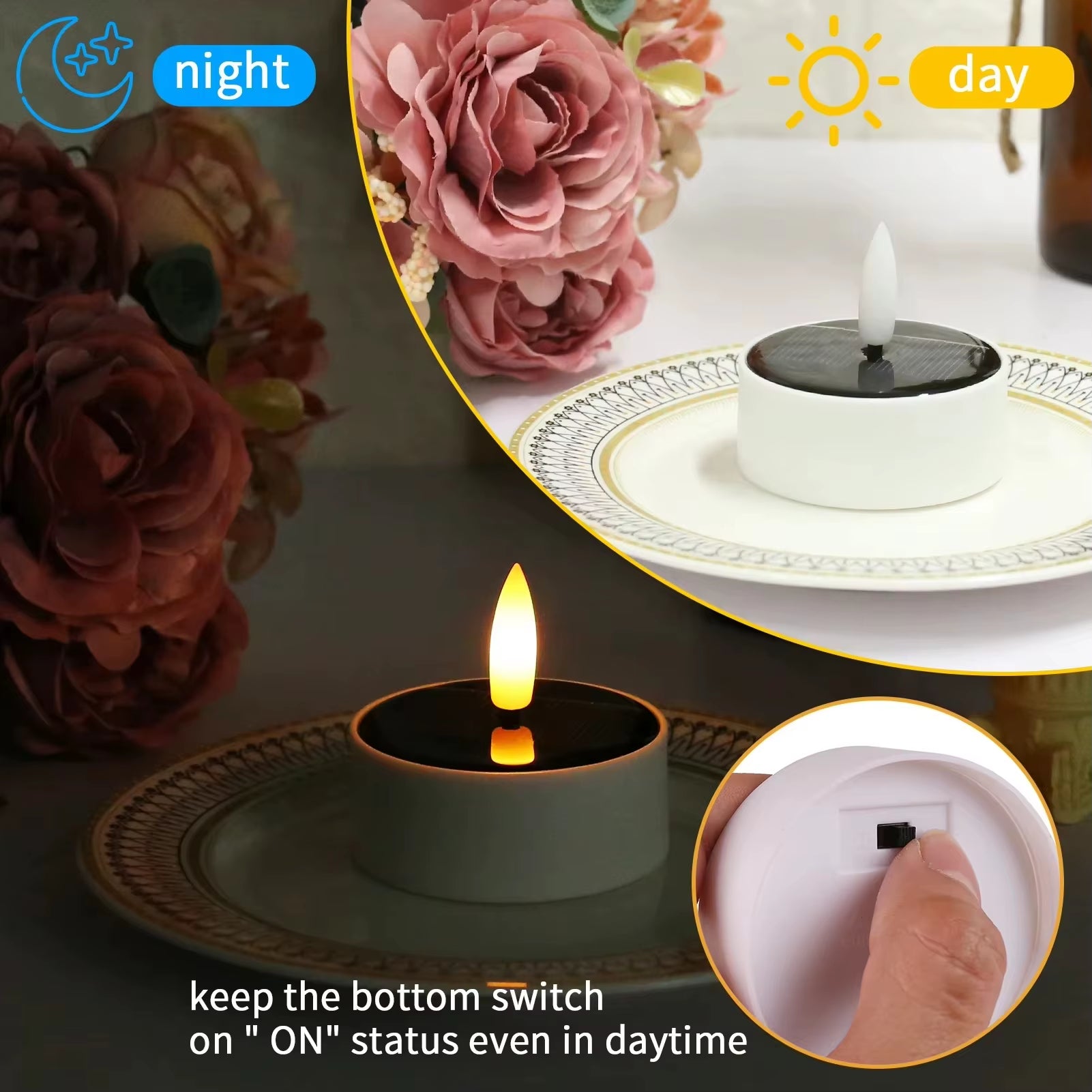 Rechargeable Solar Led Candle Light LED Candles with USB Charge,Flameless Decorative Wedding Christmas Rechargeable Tea Lights