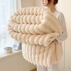 Soft & Delicate Blanket Large Plush Ribbed Throw Warm Cozy Anti-Static Sofa Blanket Lightweight Bed Blanket Multi-Functional