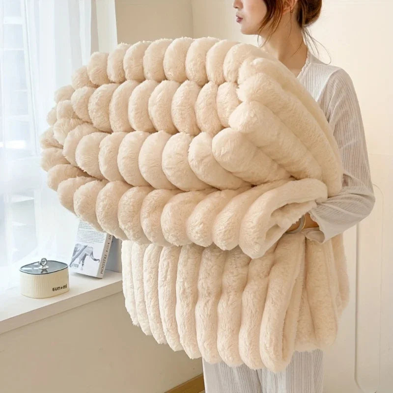 Soft & Delicate Blanket Large Plush Ribbed Throw Warm Cozy Anti-Static Sofa Blanket Lightweight Bed Blanket Multi-Functional