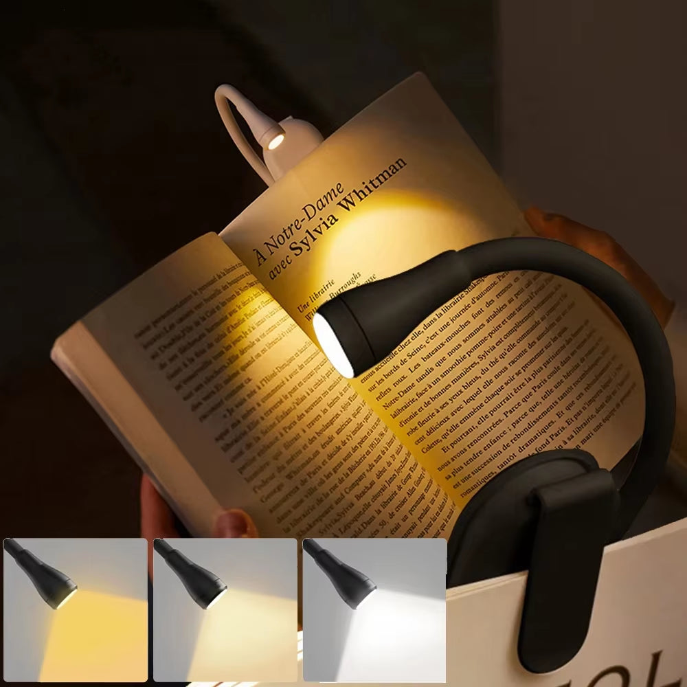 3 Color Mini LED Book Light Eye Protection Adjustable Clip 360° Flip Study Lamp Rechargeable for Travel Bedroom Reading