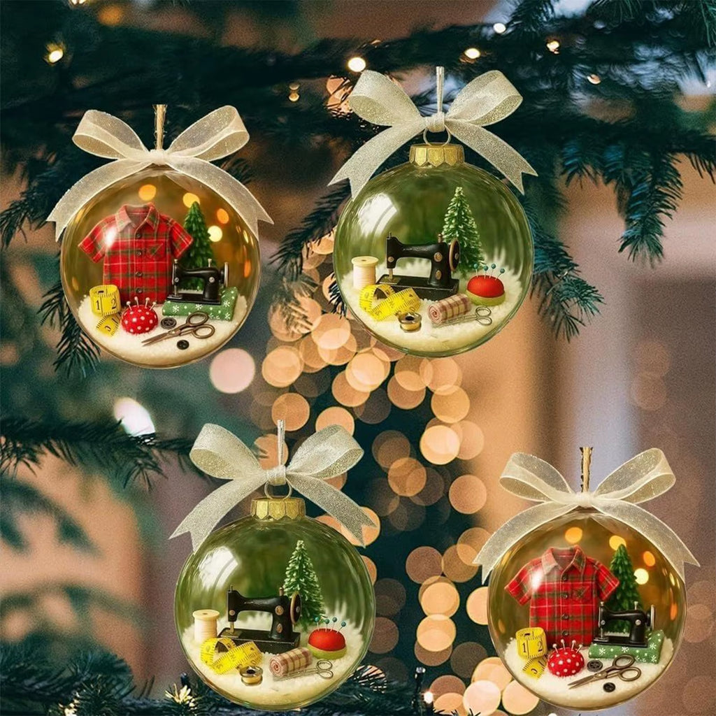 Snow Globe Tree Ornament Clear Seasonal Sewing Machine Snow Globe Decoration Hangable Christmas Ball Decoration for Home