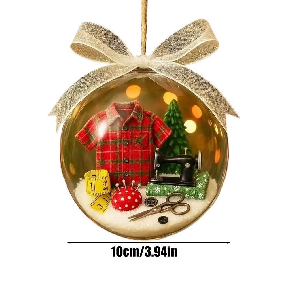 Snow Globe Tree Ornament Clear Seasonal Sewing Machine Snow Globe Decoration Hangable Christmas Ball Decoration for Home