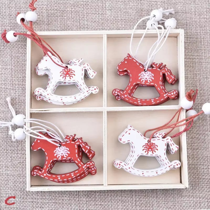 Christmas Decorations Creative Wooden Pendant Christmas Tree Decor Elk Bell Horse Angel Love Gift Ornaments for Home Door Window