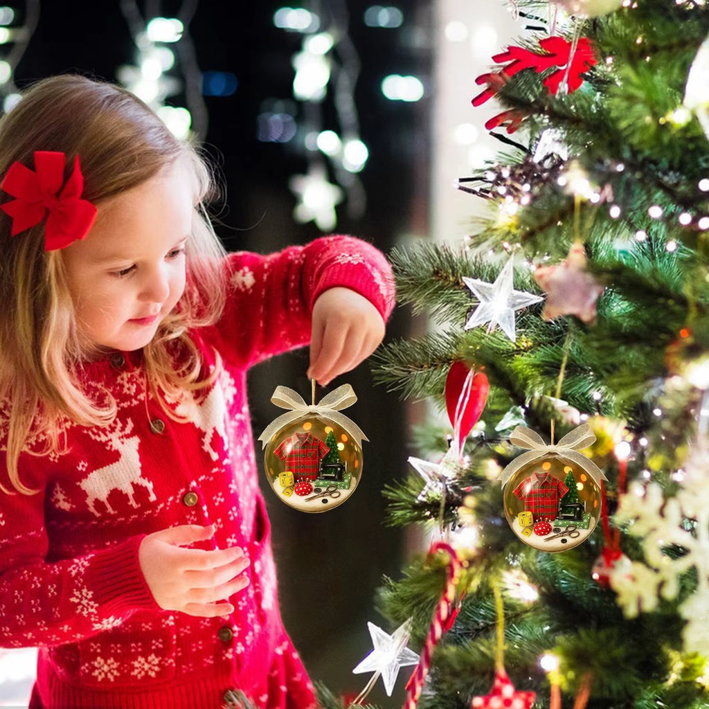 Snow Globe Tree Ornament Clear Seasonal Sewing Machine Snow Globe Decoration Hangable Christmas Ball Decoration for Home