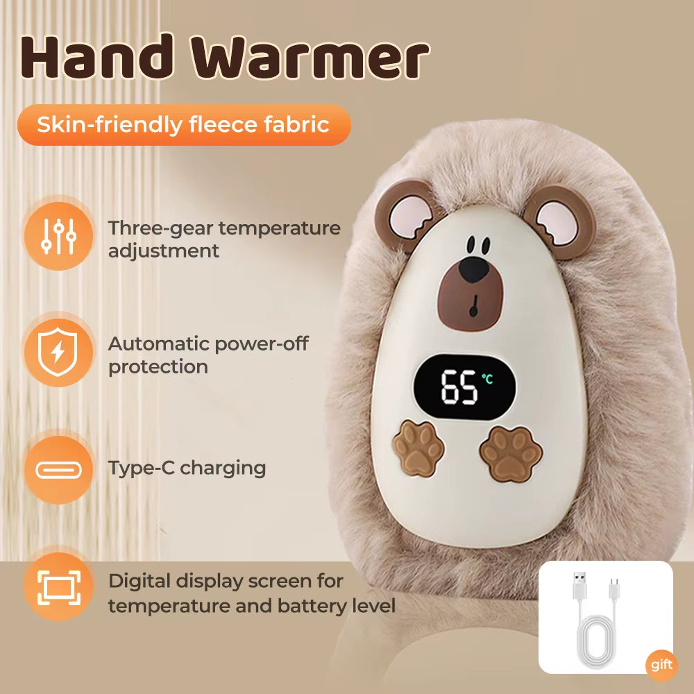 5V Plush Hand Warmer Winter Portable 3-Speed Adjustment 1200Mah Battery Life Long-Lasting Smart Temperature Control Hand Warmer