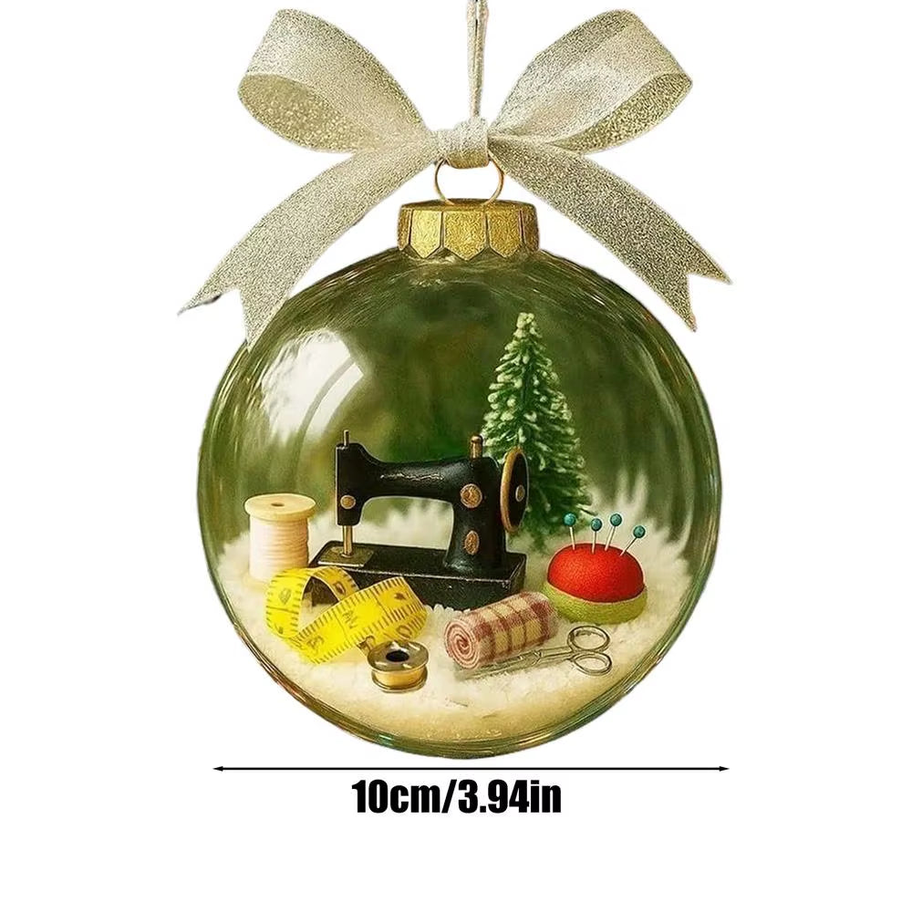 Snow Globe Tree Ornament Clear Seasonal Sewing Machine Snow Globe Decoration Hangable Christmas Ball Decoration for Home