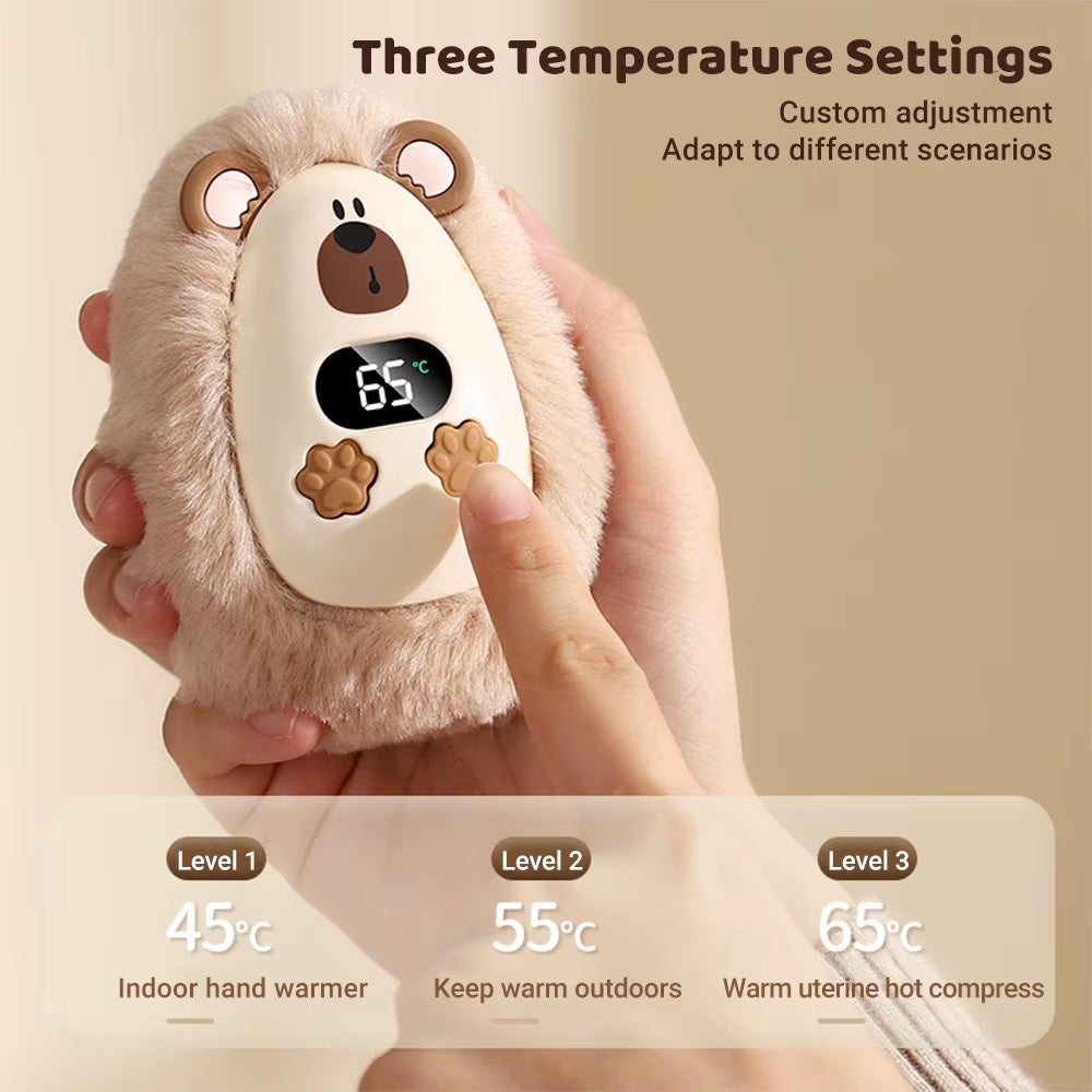 5V Plush Hand Warmer Winter Portable 3-Speed Adjustment 1200Mah Battery Life Long-Lasting Smart Temperature Control Hand Warmer