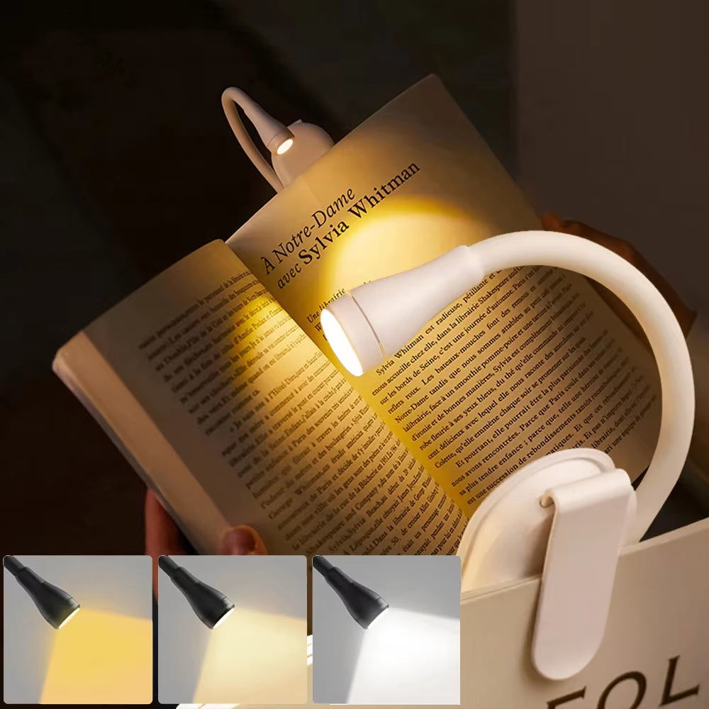 3 Color Mini LED Book Light Eye Protection Adjustable Clip 360° Flip Study Lamp Rechargeable for Travel Bedroom Reading